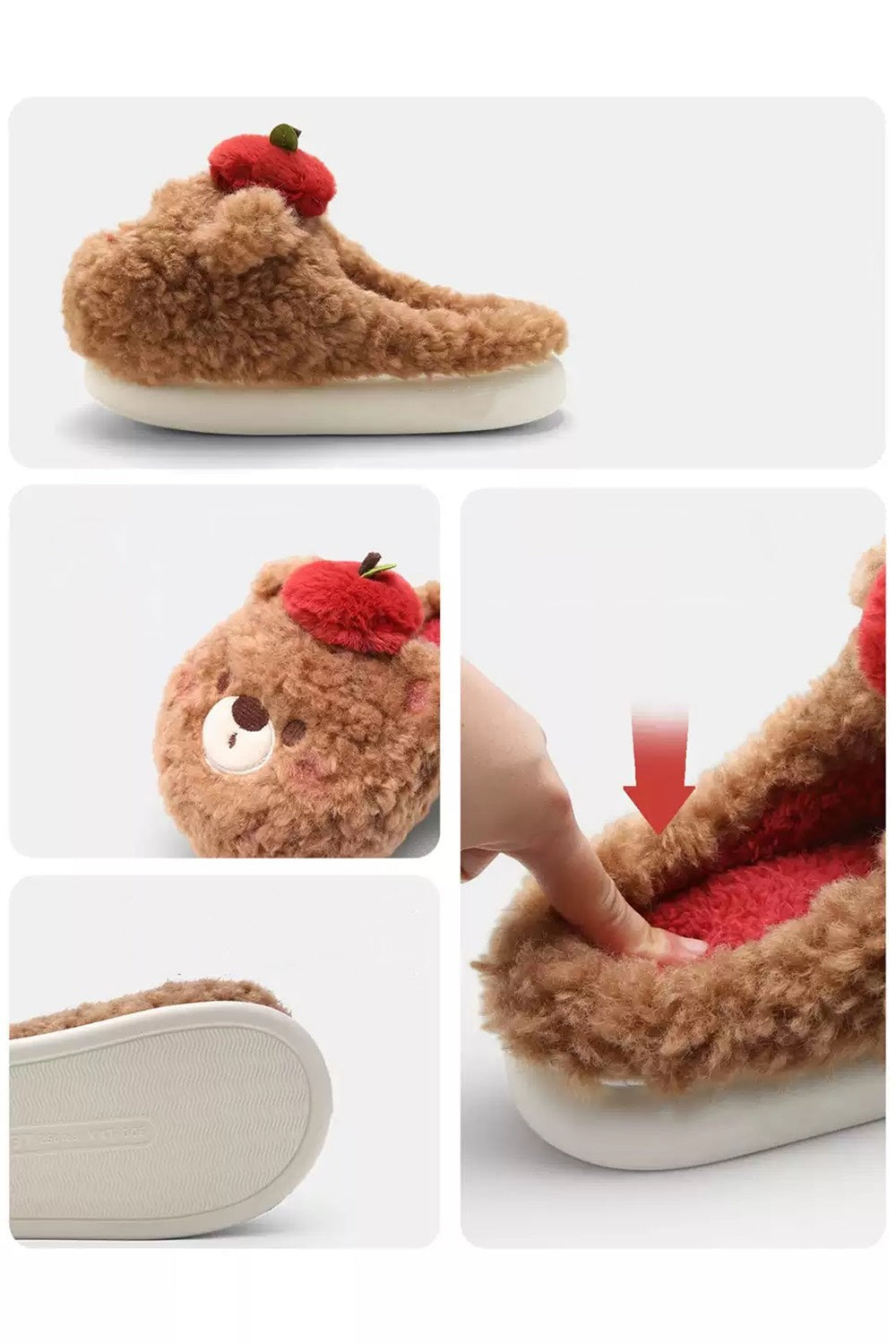 Winter Cute Yellow Apple Bear Slippers Aesthetic Warm Plush House Shoes