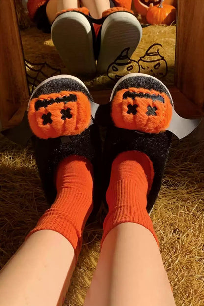 Winter Cute Black Halloween Pumpkin Slippers Aesthetic Plush House Shoes