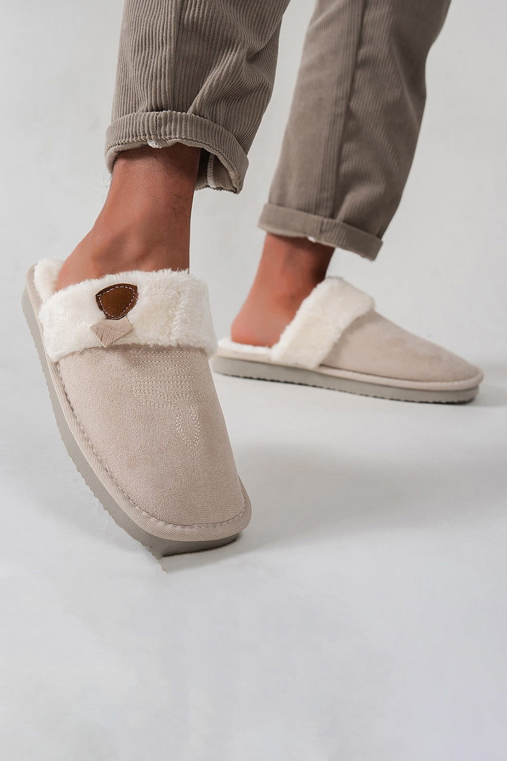 Winter cute khaki western cowboy slippers aesthetic warm plush house shoes