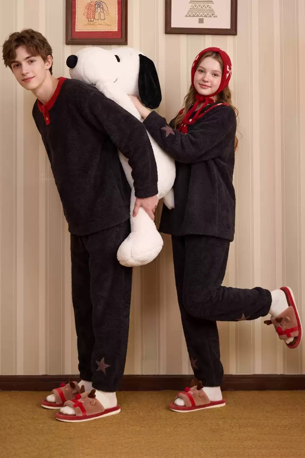 Cute Christmas Reindeer Slippers Aesthetic Warm Plush House Shoes