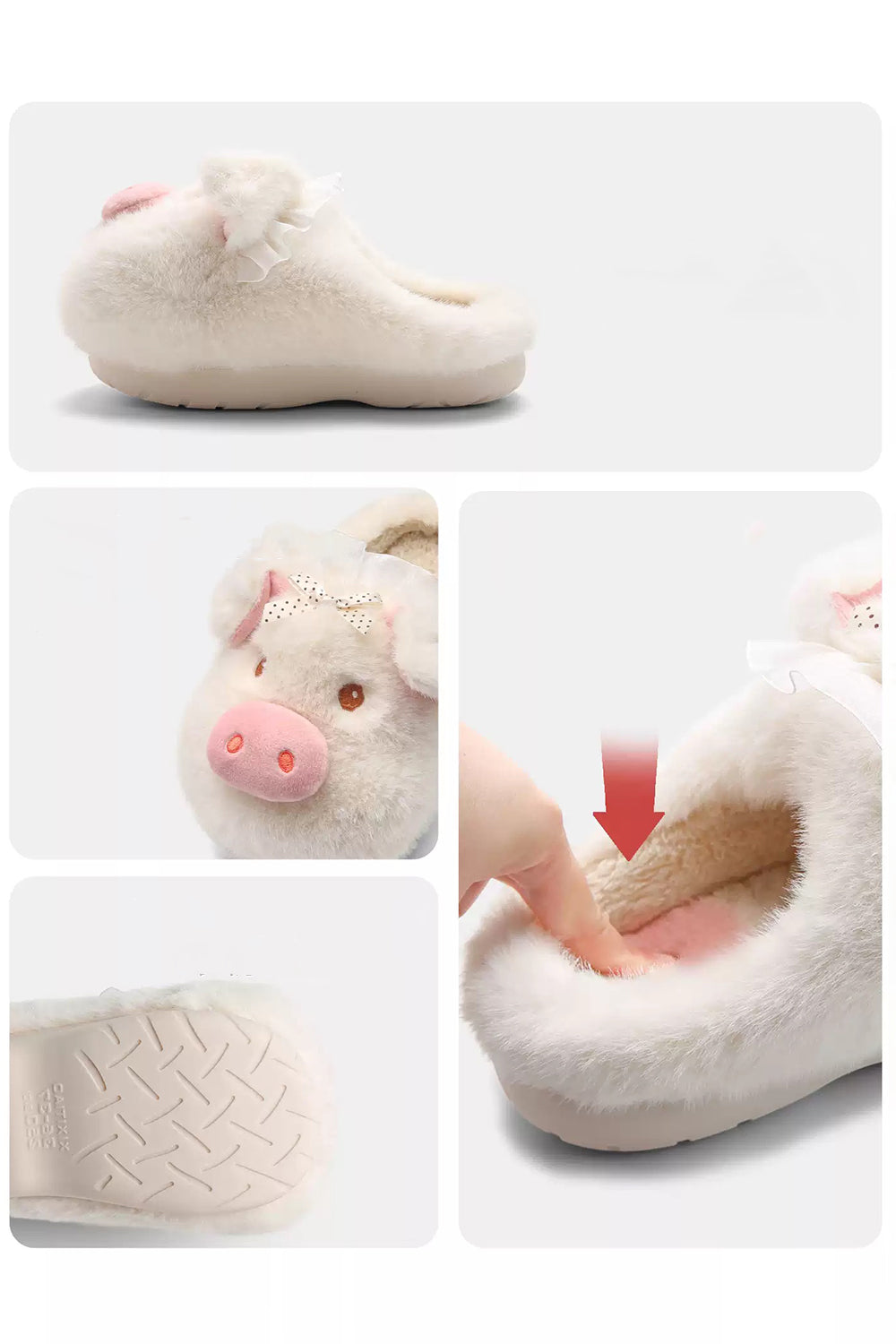 Cute Pink Bow Pig Slippers Aesthetic Warm Plush House Shoes