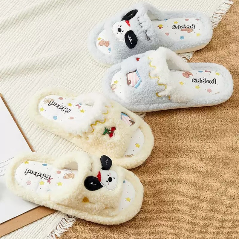 Yellow all seasons open toe plush dog slippers eva sole indoor shoes