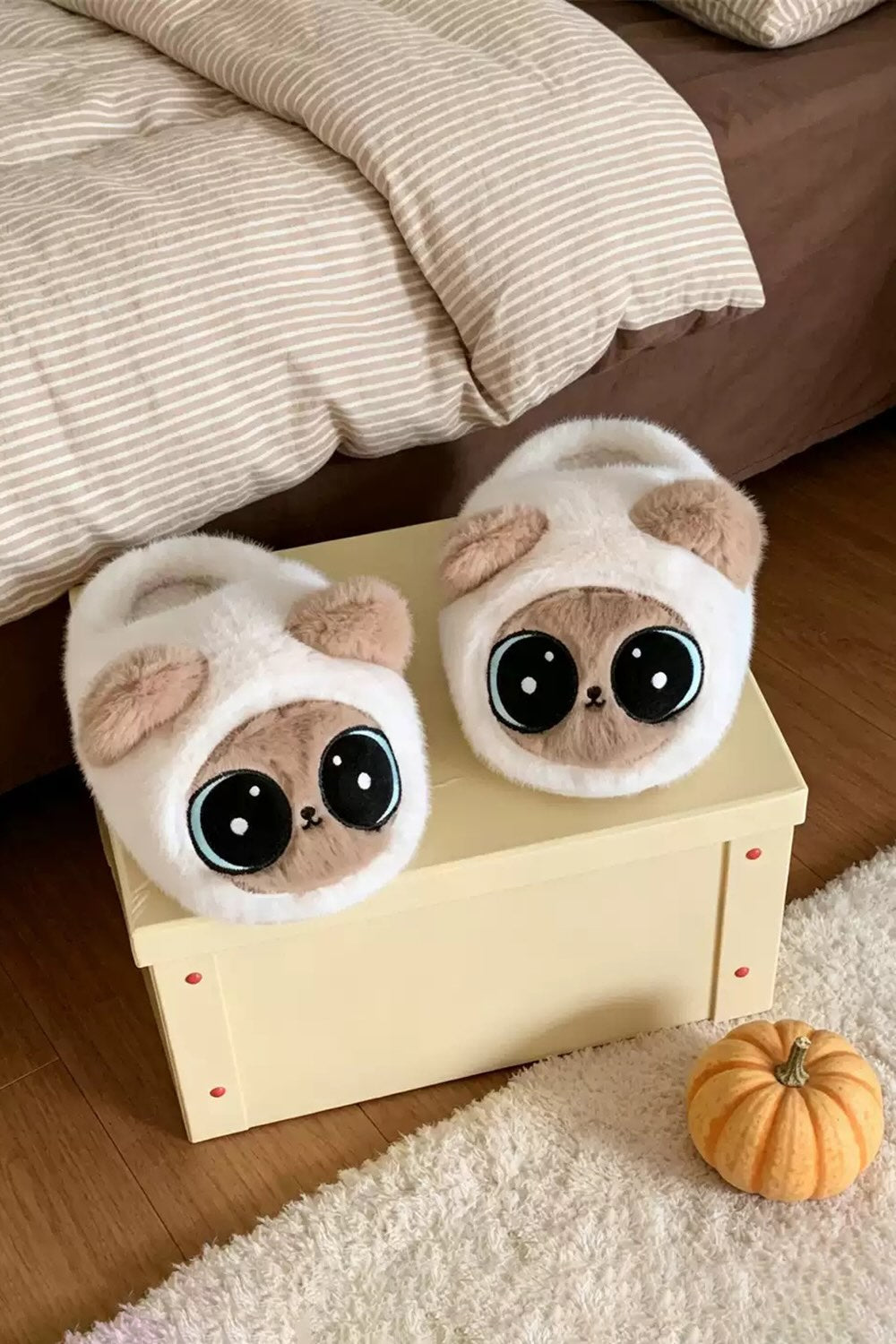 Cute white siamese cat slippers aesthetic warm plush house shoes