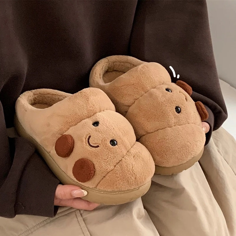 Brown winter cute croissant slippers aesthetic warm cozy house shoes