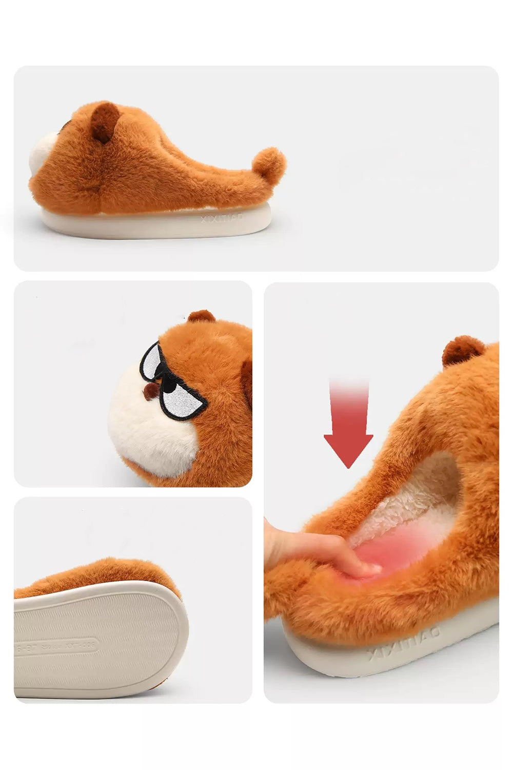 Winter cute orange big eye dog slippers aesthetic warm plush house shoes