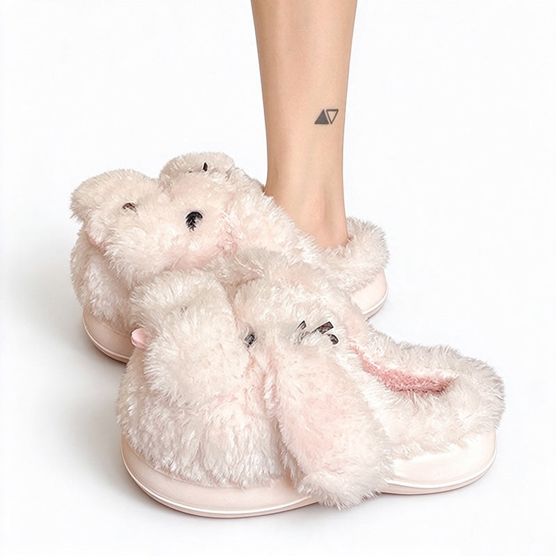 Pink winter cute floppy ear dog slippers aesthetic warm plush house shoes