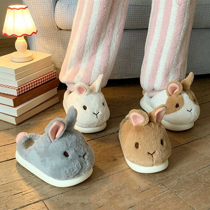 Winter cute long ear fluffy bunny slippers aesthetic warm plush house shoes