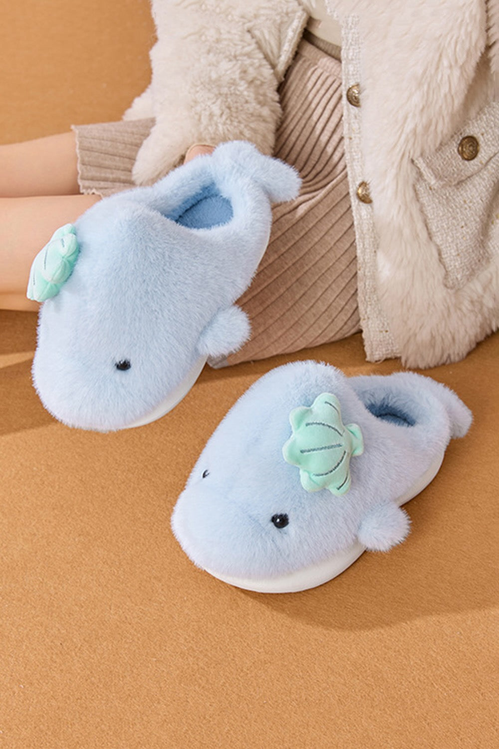 Winter cute blue dolphin slippers aesthetic warm plush house shoes