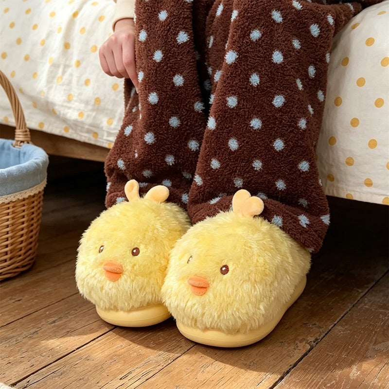 Yellow winter cute fluffy chick slippers aesthetic warm plush house shoes