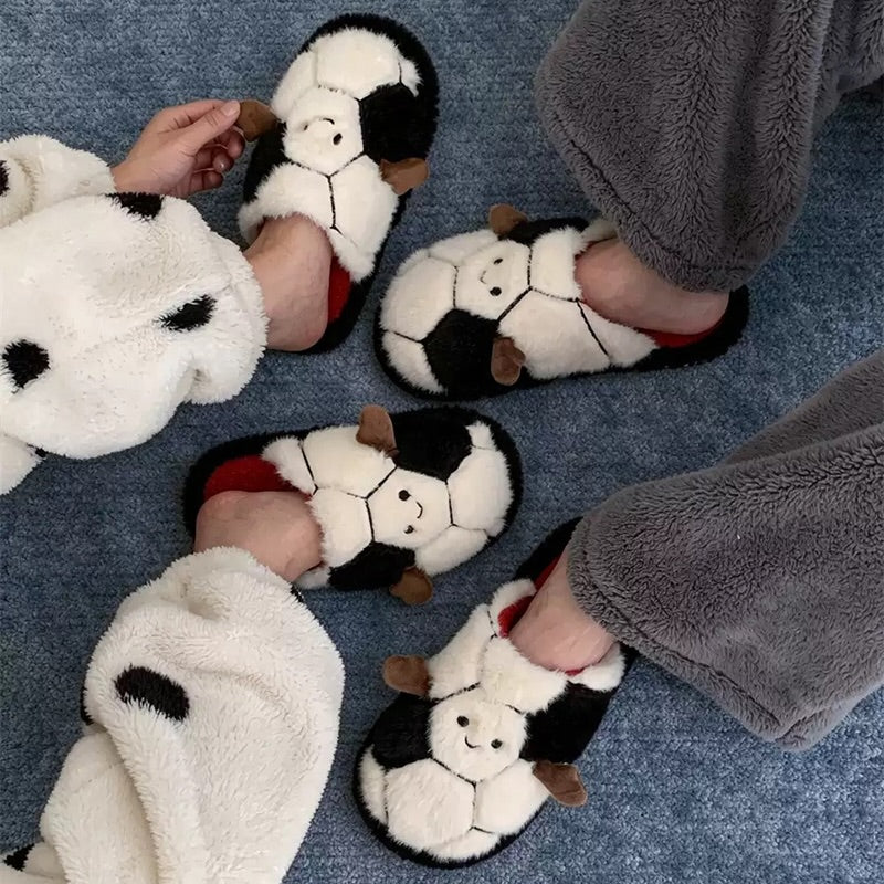 White winter cute football slippers aesthetic warm plush house shoes