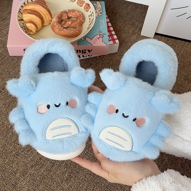 Winter cute blue crab slippers aesthetic warm plush house shoes
