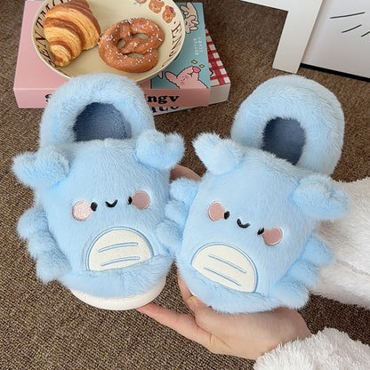 Winter cute blue crab slippers aesthetic warm plush house shoes