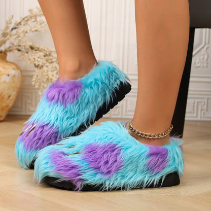Blue winter blue purple y2k claw slippers faux fur pvc sole indoor outdoor shoes