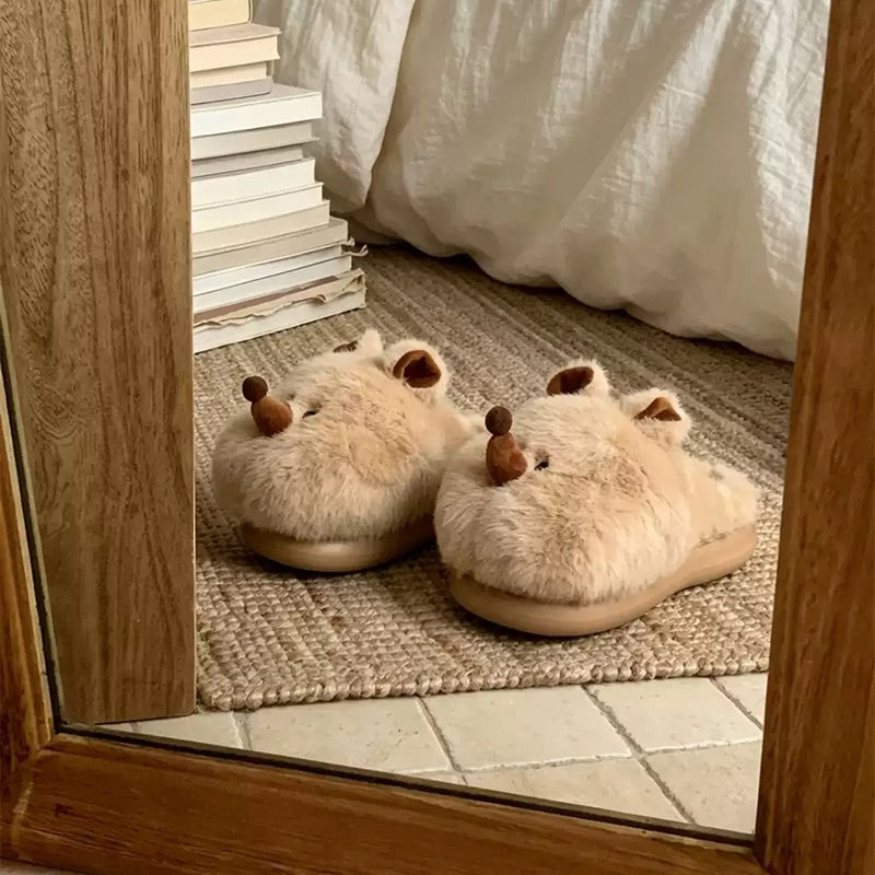Brown winter cute long nose bear slippers aesthetic warm plush house shoes