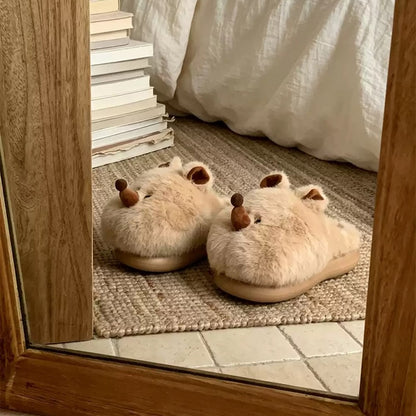 Brown winter cute long nose bear slippers aesthetic warm plush house shoes