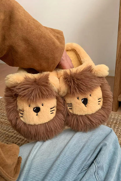 Winter cute yellow lion slippers aesthetic warm plush house shoes
