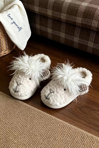 Winter cute white shaggy sheep slippers aesthetic warm plush house shoes