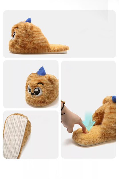 Winter Cute Leopard Slippers Aesthetic Warm Plush House Shoes