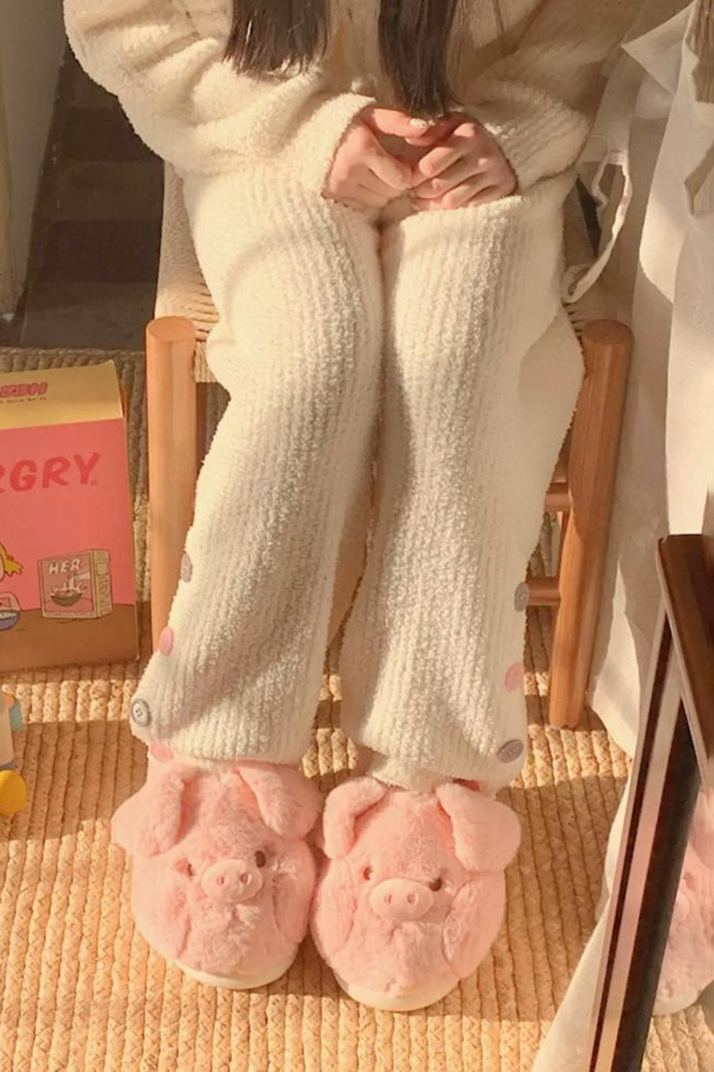 Winter cute pink pig slippers aesthetic warm plush house shoes