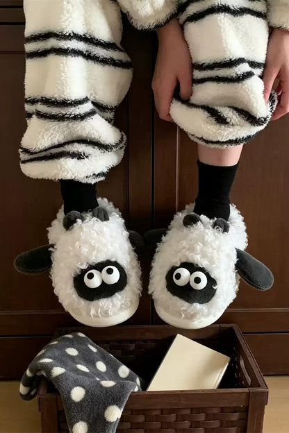 Winter cute white sheep slippers aesthetic warm plush house shoes
