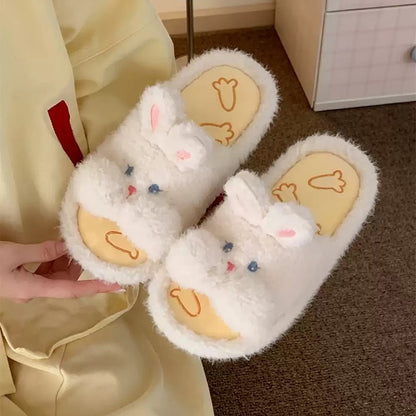 White all season open toe rabbit plush slippers eva sole bunny indoor shoes