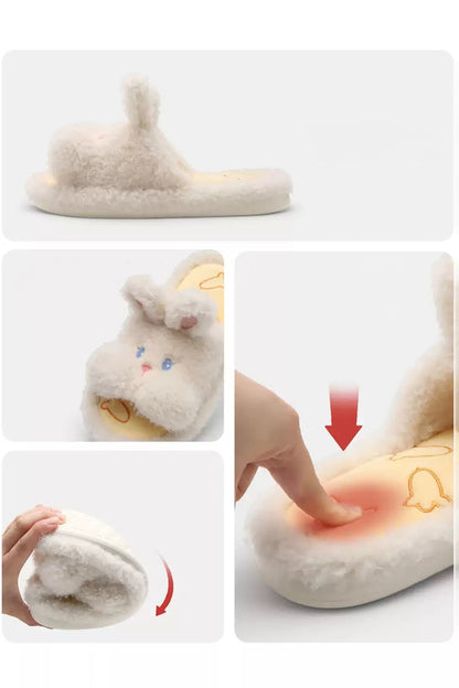 Cute White Rabbit Slippers Aesthetic Warm Plush Bunny House Shoes
