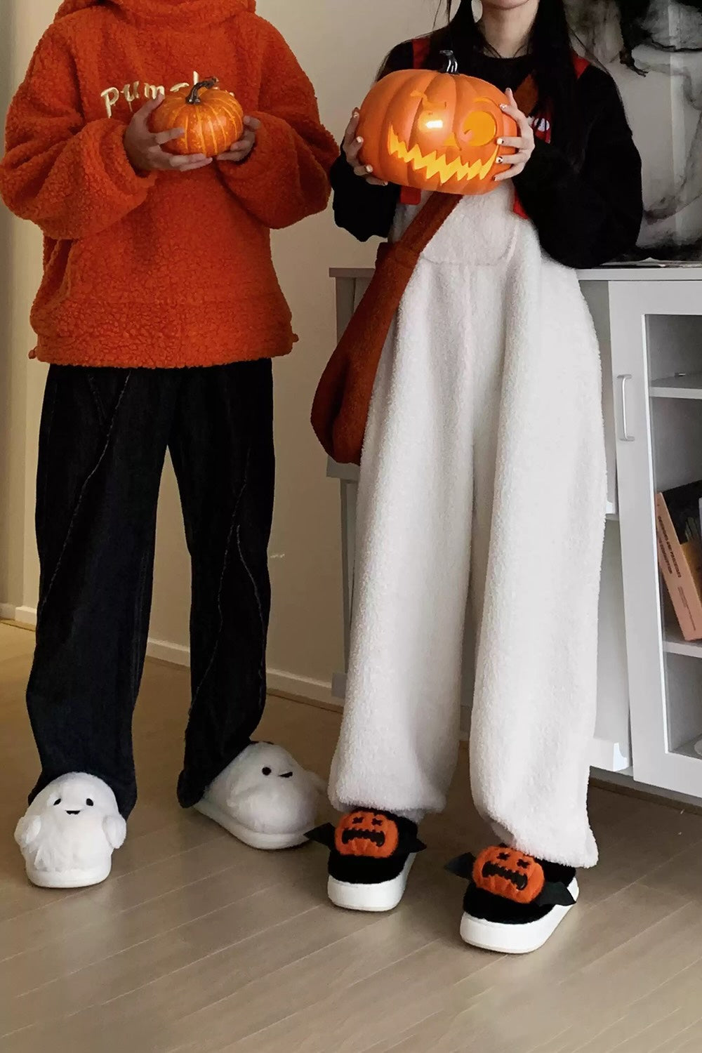 Winter cute white halloween ghost slippers aesthetic warm plush house shoes