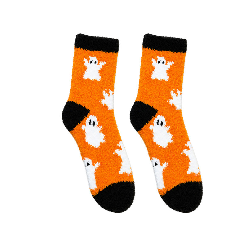 winter halloween 5 pairs pumpkin bats ghosts spiders skulls coral fleece socks