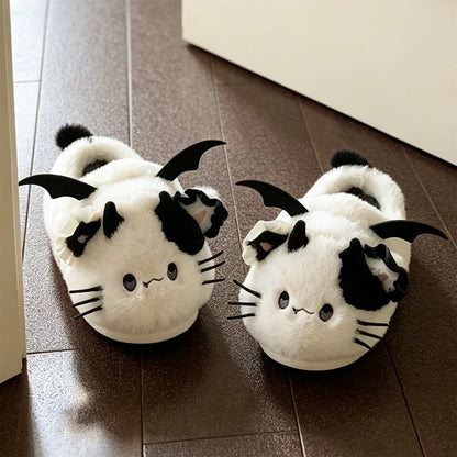 White winter cute bat cat slippers aesthetic warm plush house shoes