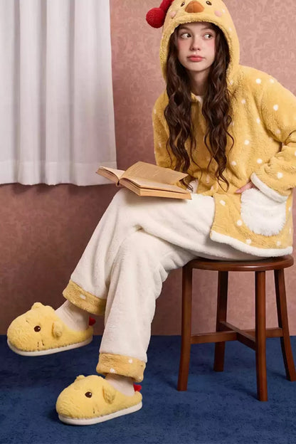 Winter Cute Yellow Chicken Slippers Aesthetic Warm Plush House Shoes