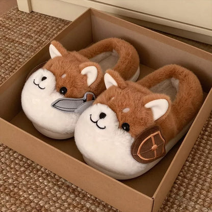 Brown winter cute closed back dog slippers aesthetic warm plush house shoes