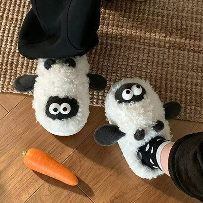 White winter cute big eye sheep slippers aesthetic warm plush house shoes