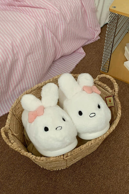 White winter cute rabbit slippers aesthetic warm plush house shoes