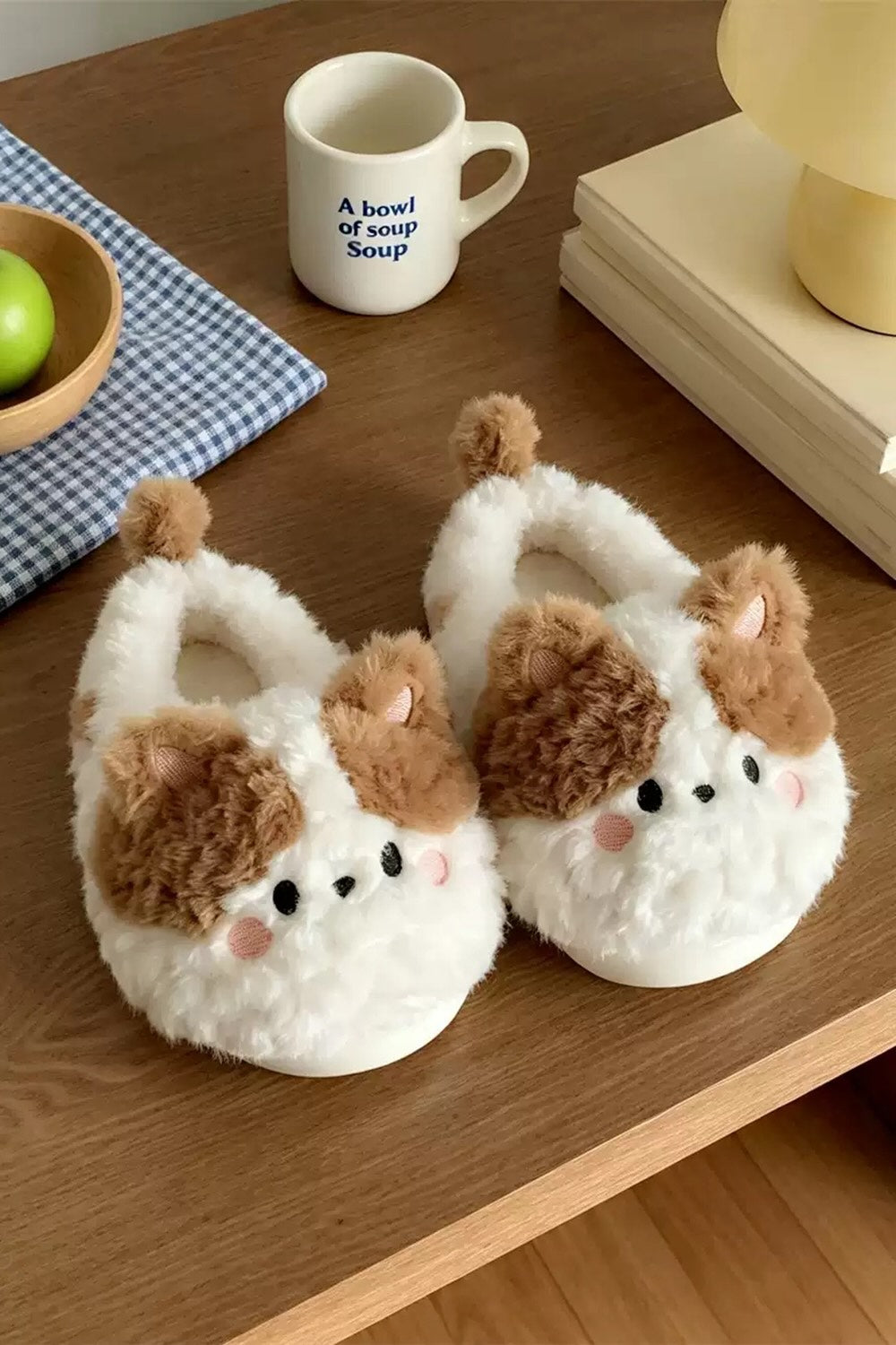Winter cute brown cat slippers aesthetic warm plush house shoes