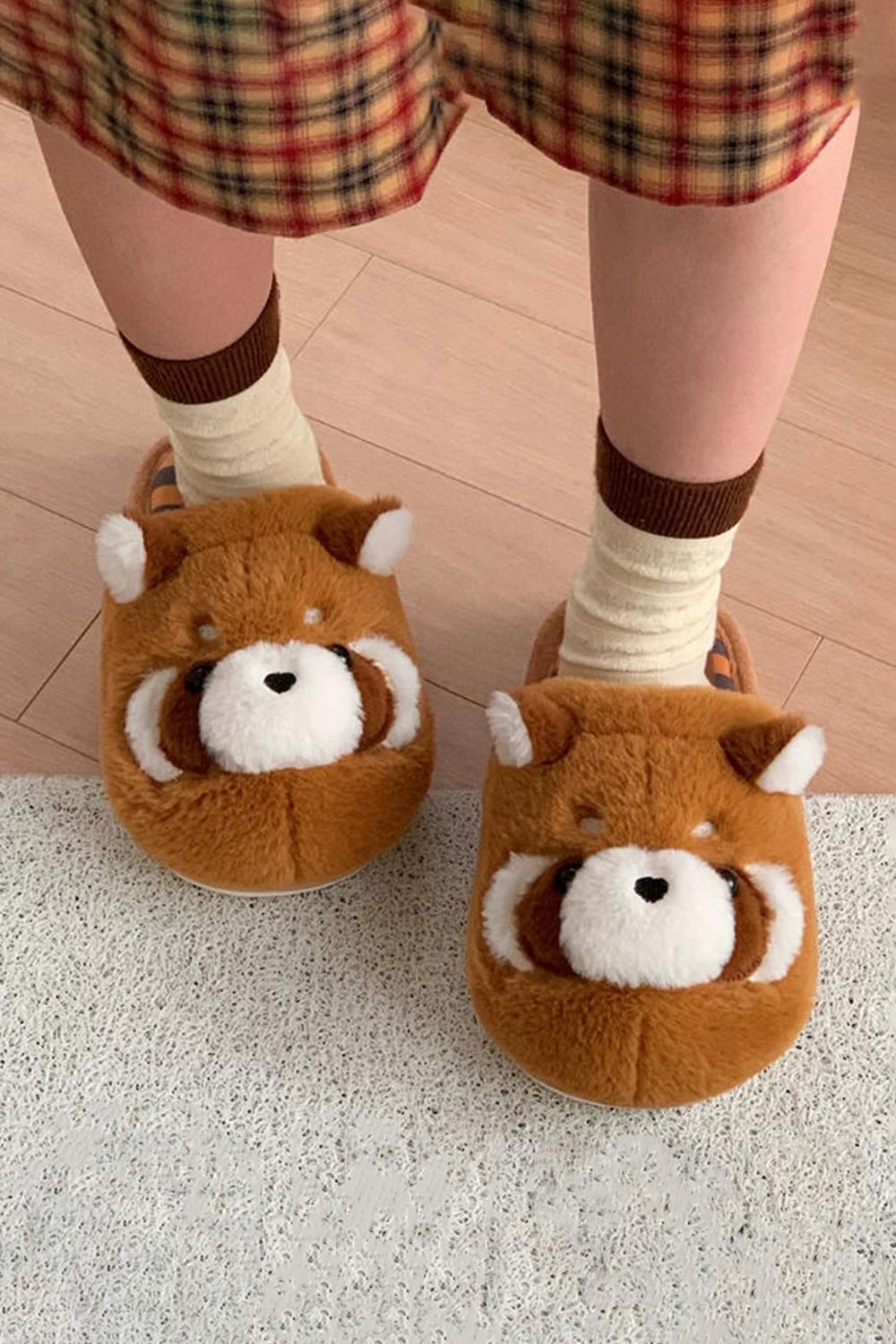 Winter Cute Brown Raccoon Slippers Aesthetic Warm Plush House Shoes