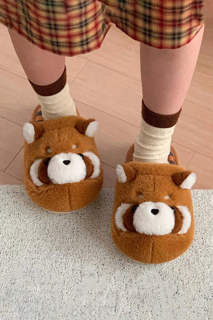 Winter Cute Brown Raccoon Slippers Aesthetic Warm Plush House Shoes