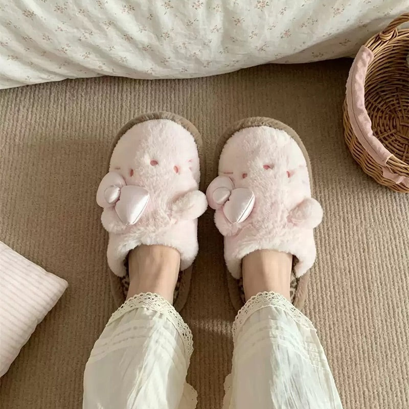 Pink winter satin bow cute hello kt cat slippers aesthetic warm plush house shoes