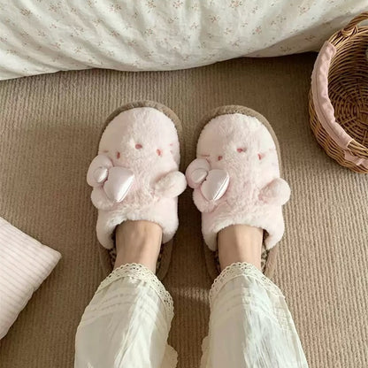Pink winter satin bow cute hello kt cat slippers aesthetic warm plush house shoes