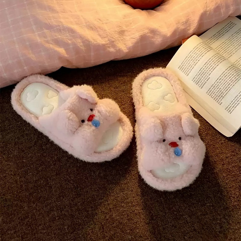 Pink all seasons plush snot pig slippers eva sole indoor shoes