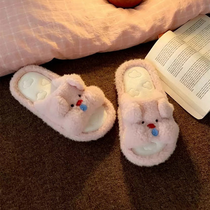 Pink all seasons plush snot pig slippers eva sole indoor shoes