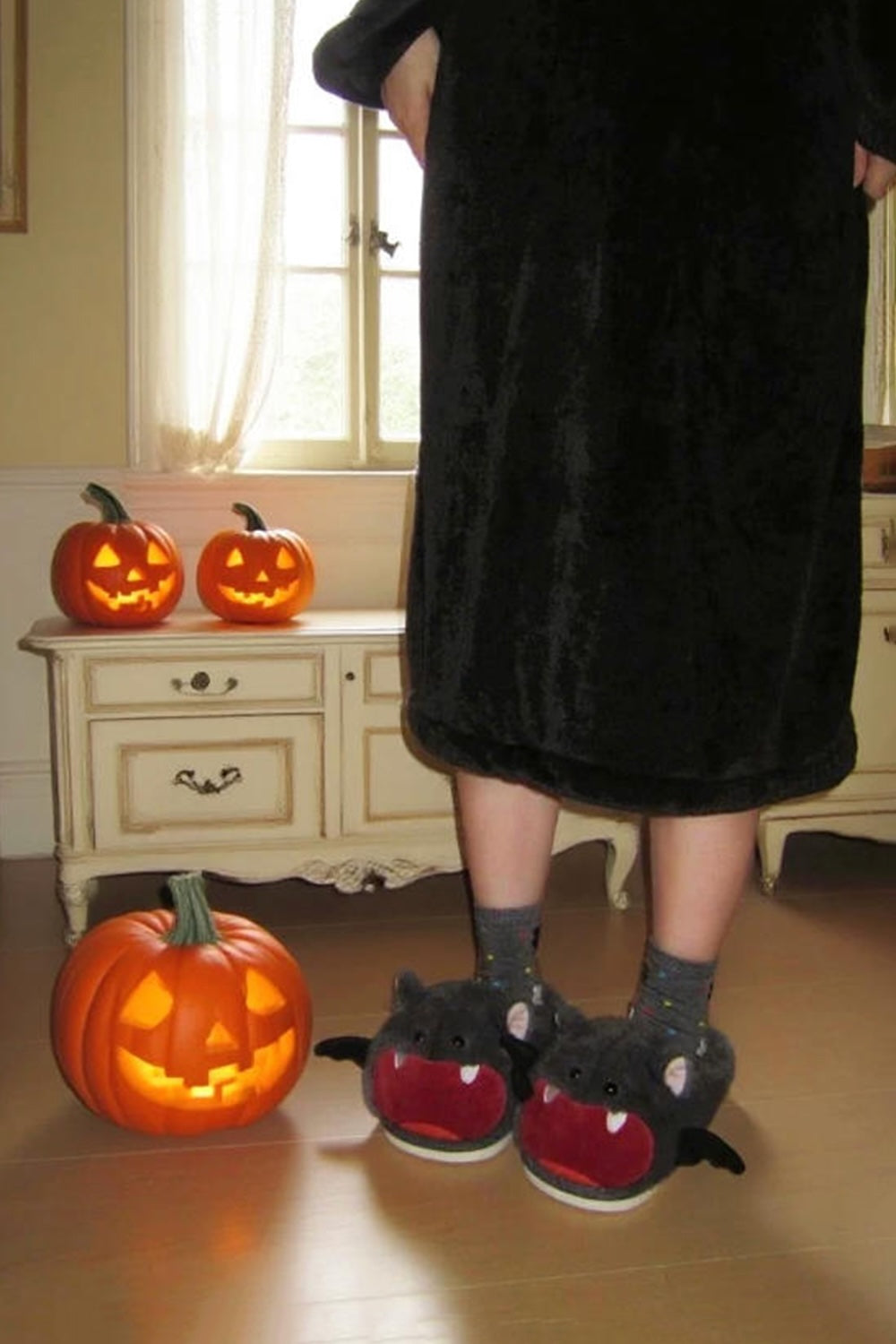 Winter Cute Black Halloween Bat Slippers Aesthetic Warm Plush House Shoes