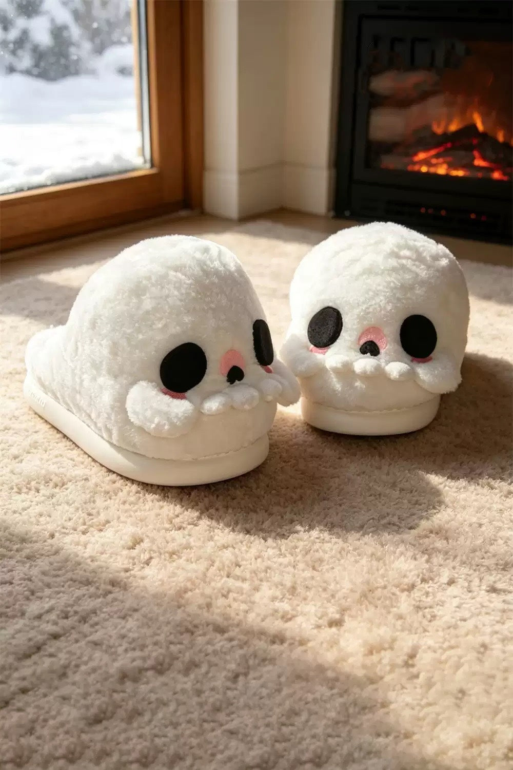 Cute white halloween skull slippers aesthetic warm plush house shoes