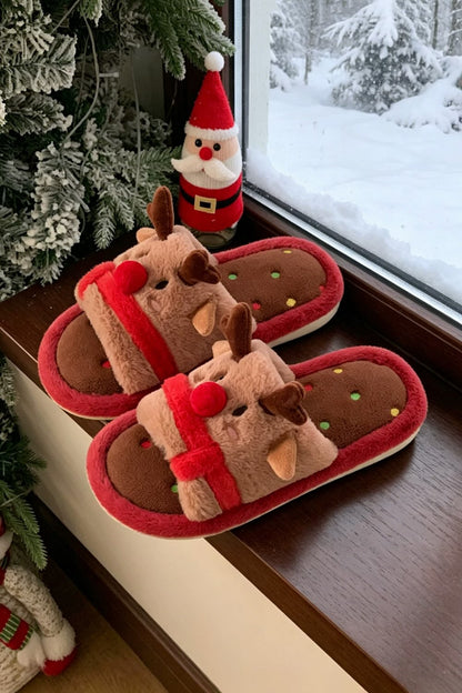 Winter cute red reindeer slippers aesthetic warm plush house shoes