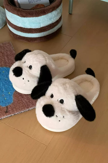 Winter cute white beagle dog slippers aesthetic warm plush house shoes