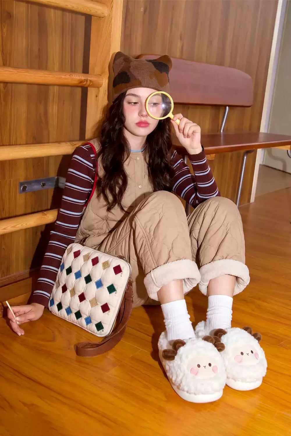 Dorable white curly sheep slippers aesthetic warm plush house shoes
