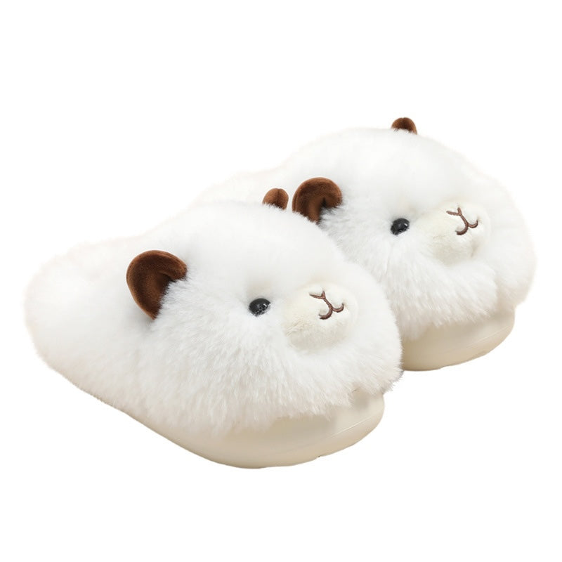White winter cute fluffy sheep slippers aesthetic warm plush house shoes