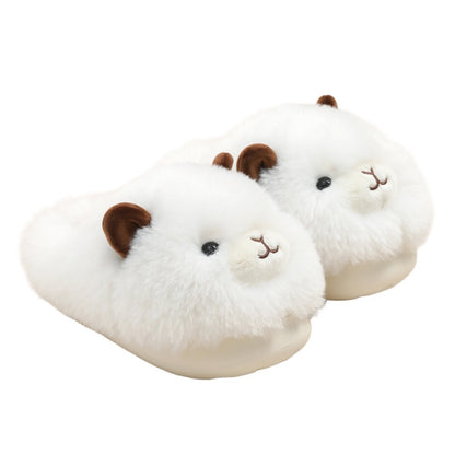 White winter cute fluffy sheep slippers aesthetic warm plush house shoes