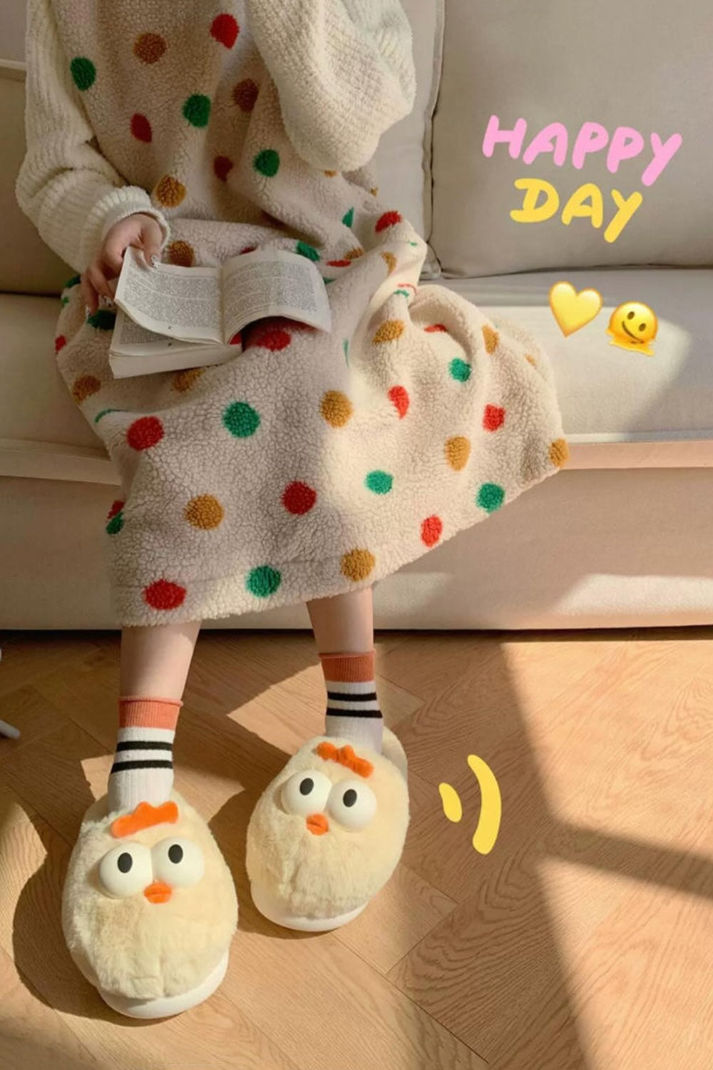 Winter Cute Yellow Chick Slippers Aesthetic Warm Plush House Shoes