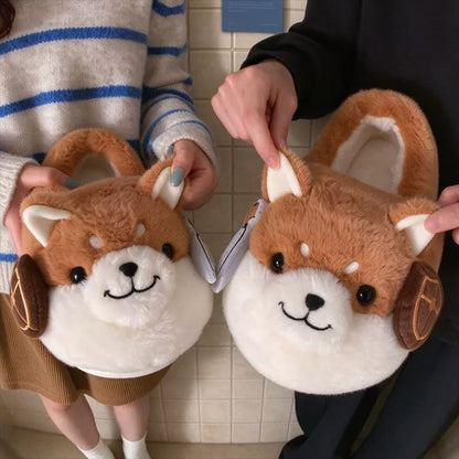 Brown winter cute closed back dog slippers aesthetic warm plush house shoes