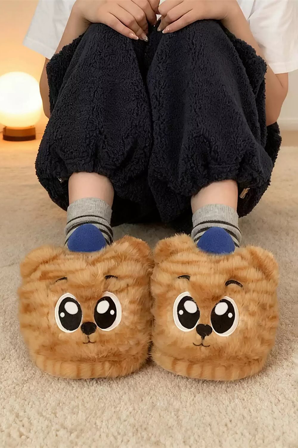Winter Cute Leopard Slippers Aesthetic Warm Plush House Shoes